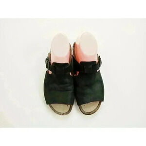 Ecco Womens Size 38 Leather Slip On Black  Strap Sandals Cork U